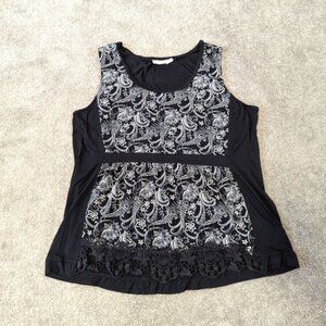 Ricki's Women's Crochet Hem Tank Top Size XL Black White Floral